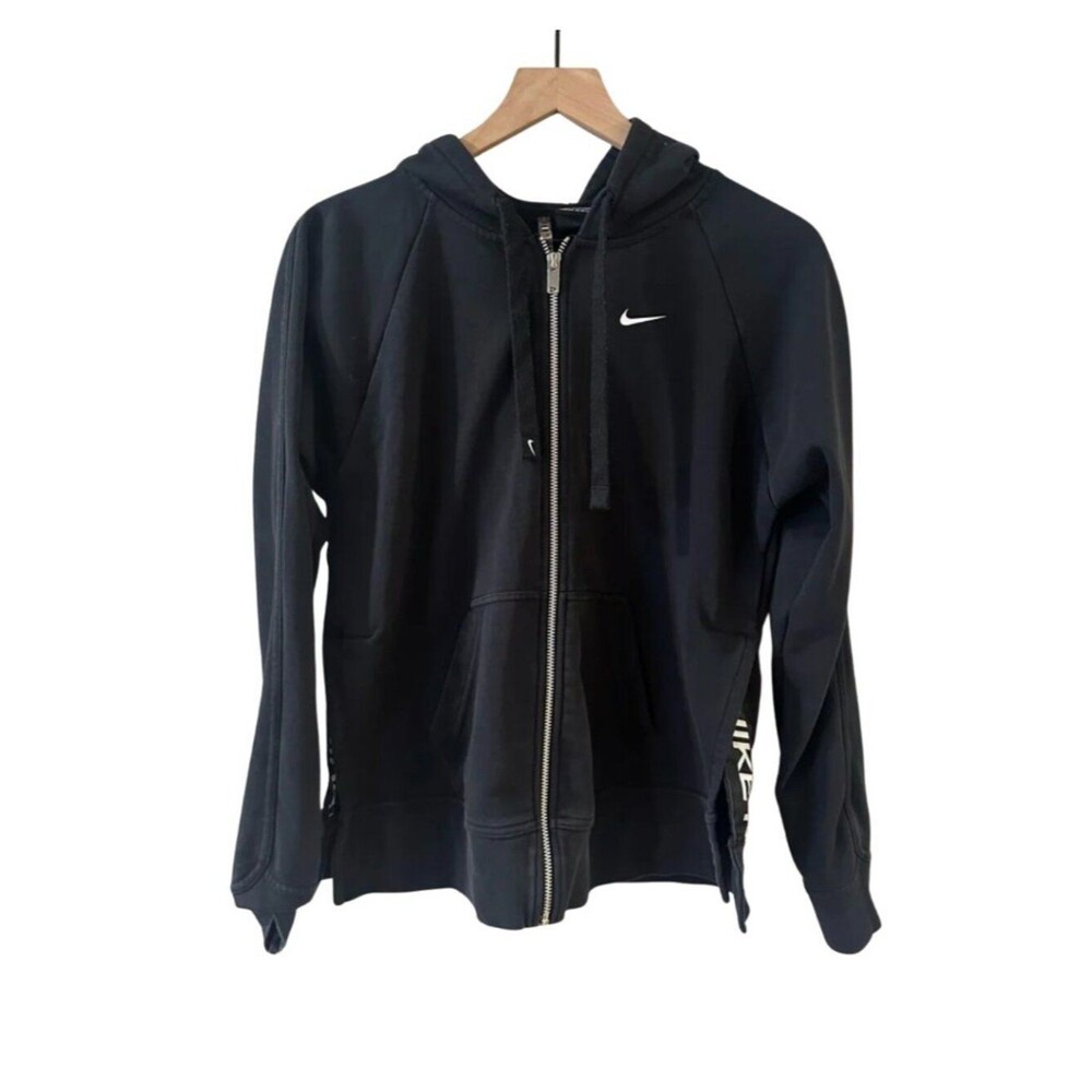 Nike Women's Black Full-Zip Hoodie With Logo Tape Vents